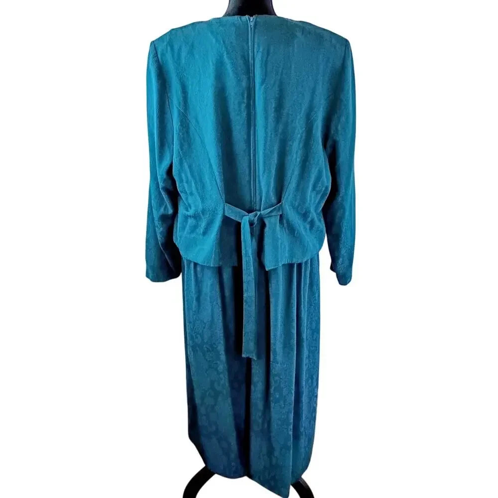 Lady Dorby Women's Vintage Formal Dress 3XL Teal Rayon Polyester Embroidered - Picture 3 of 6